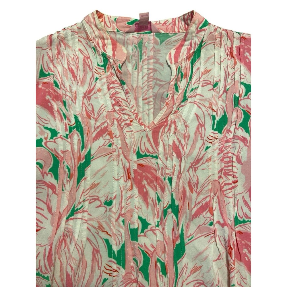 Lilly Pulitzer Woman’s Top Tunic Flamingo Sarasota Pintuck Sz XS 3/4 Sleeve Pink - Picture 6 of 7